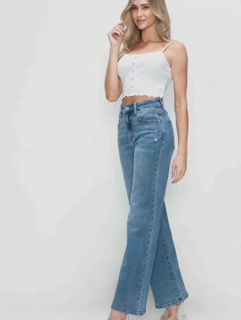 bytos Full Size High Rise Wide Leg Jeans with Pockets